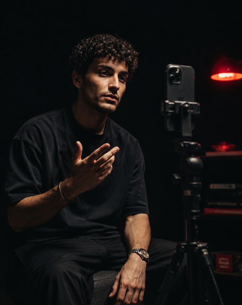 A creator filming a vertical video in a studio